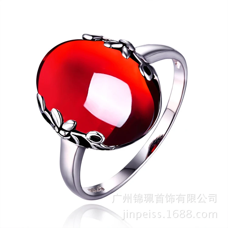 Conjunto de joias em prata S925 com zircônia vermelha retrô para noivas, moda de luxo. Joias de prata no atacado, ideal para casamentos. — foto 7
