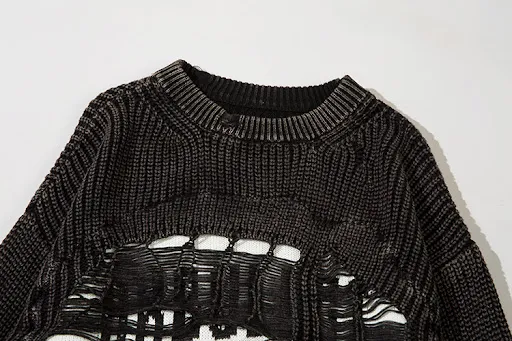 Title 12, Idle Style Ripped Washed Distressed Pullover Sw...