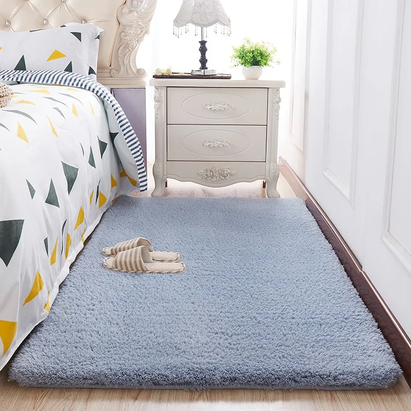 Tapete pequeno de veludo de lã para quarto, conjunto completo de tapetes de chão em frente à cama, conforto e elegância. — foto 7