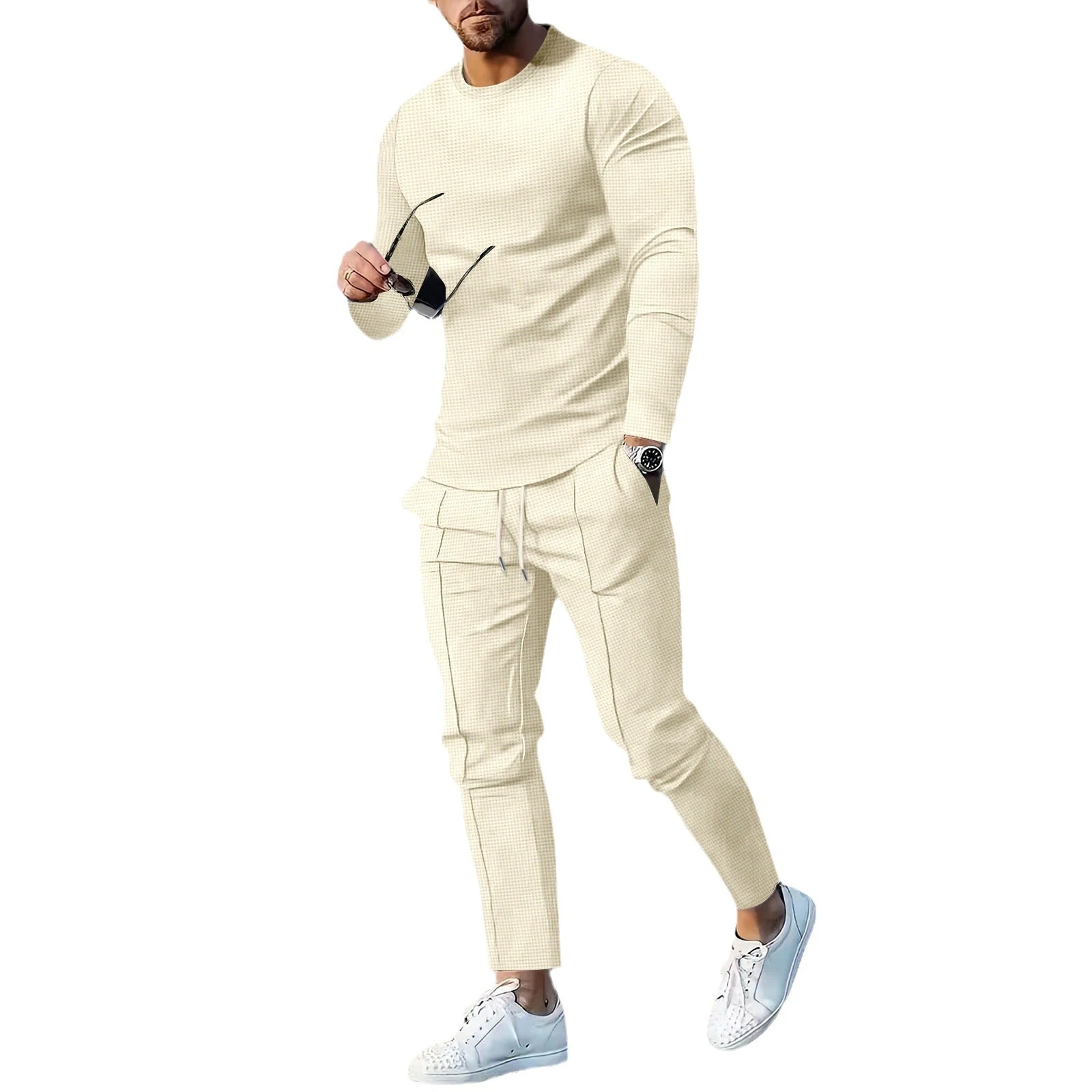 Terno Casual Masculino Manga Longa Waffle Gola Redonda — foto 6
