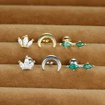 Conjunto de brincos de três peças com coroa lunar e diamantes, ideal para adicionar brilho e sofisticação ao seu visual diário com elegância. — foto 6
