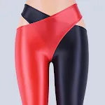 Leggings brilhantes patchwork color cruzado abertura entrepernas. Calças sensuais e estilosas para um visual ousado, confortáveis e modernas. — foto 17