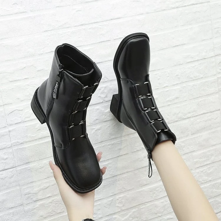 New Square Toe Thick Heel Side Zipper Short Boots. Stylish, comfortable boots perfect for everyday wear and adding flair — photo 2