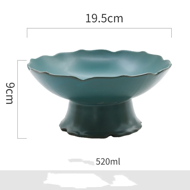 Title 2, Creative Tall Bowl Blue Ceramic Retro Fruit Bow...
