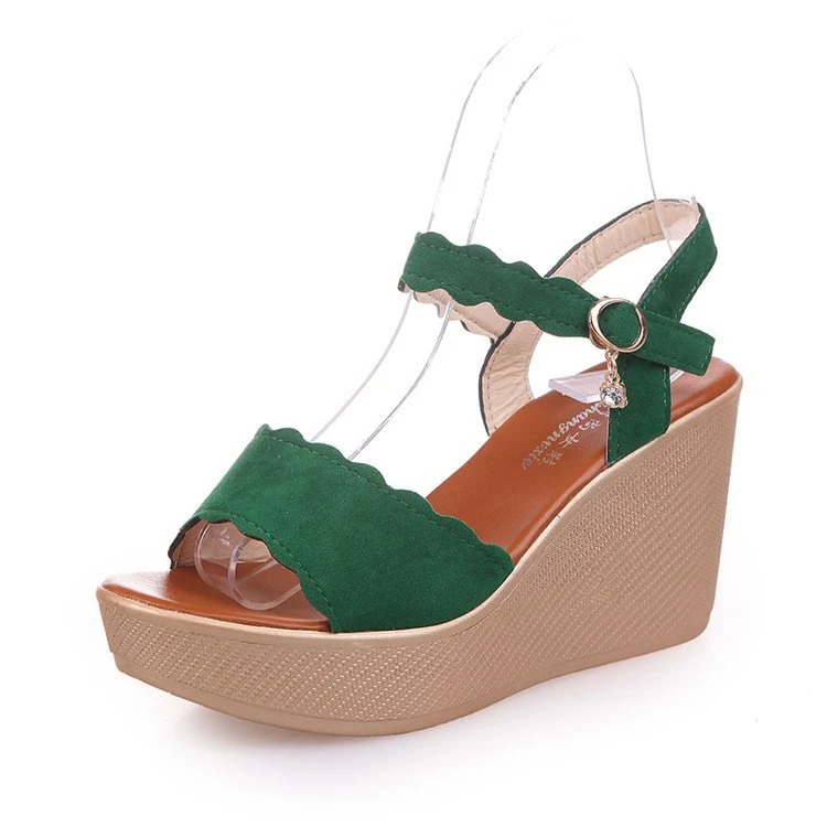 Title 4, Solid Color Wedge High Heel Buckle Sandals