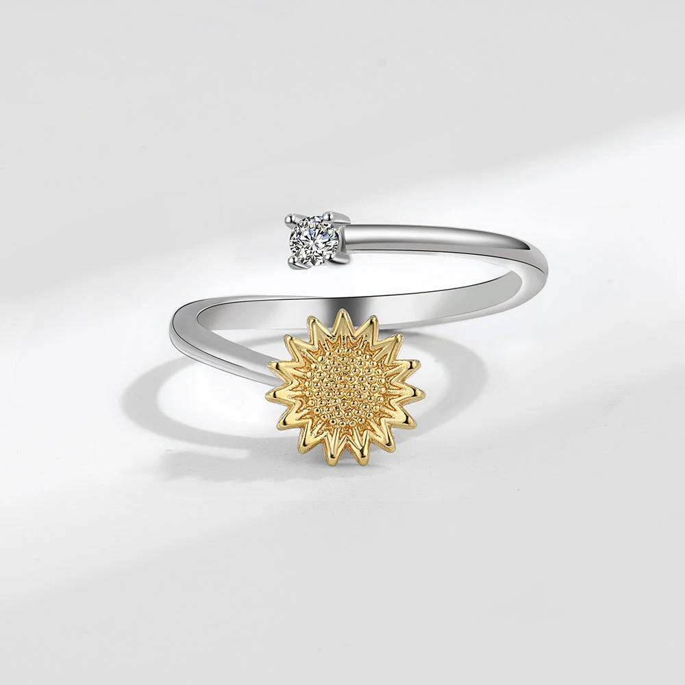 Anel Giratório de Girassol Feminino Rotativo Joia Floral para Alívio de Ansiedade e Estresse Design Elegante e Funcional — foto 12