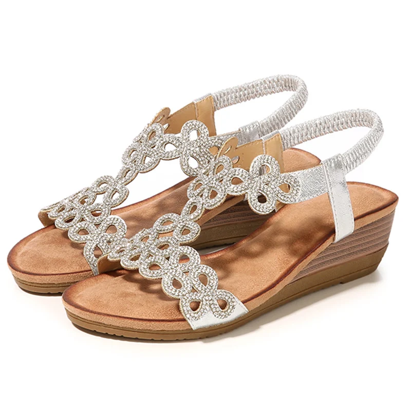 Title 5, Sandali con zeppa bohémien con strass, perfetti...