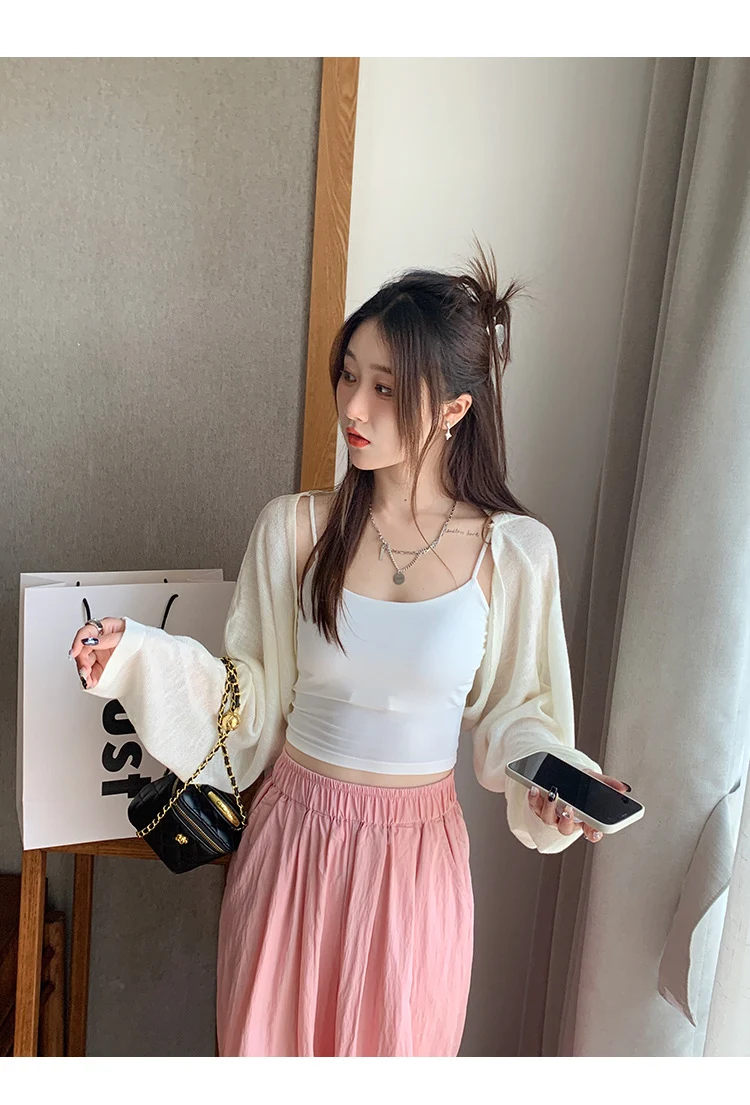Women's Shawl Outer Match Sun Protection Cardigan Summer Thin Blouse Knitted Top for warm weather. Protects against the — photo 19