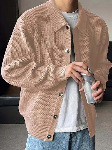 Title 25, Cardigã de malha masculino, liso e simples. Cas...