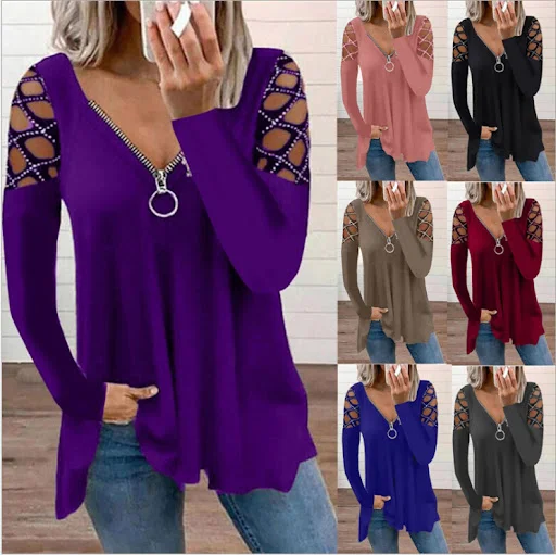 Title 2, Womens V-neck Hollow-sleeve Rhinestone Casual Top