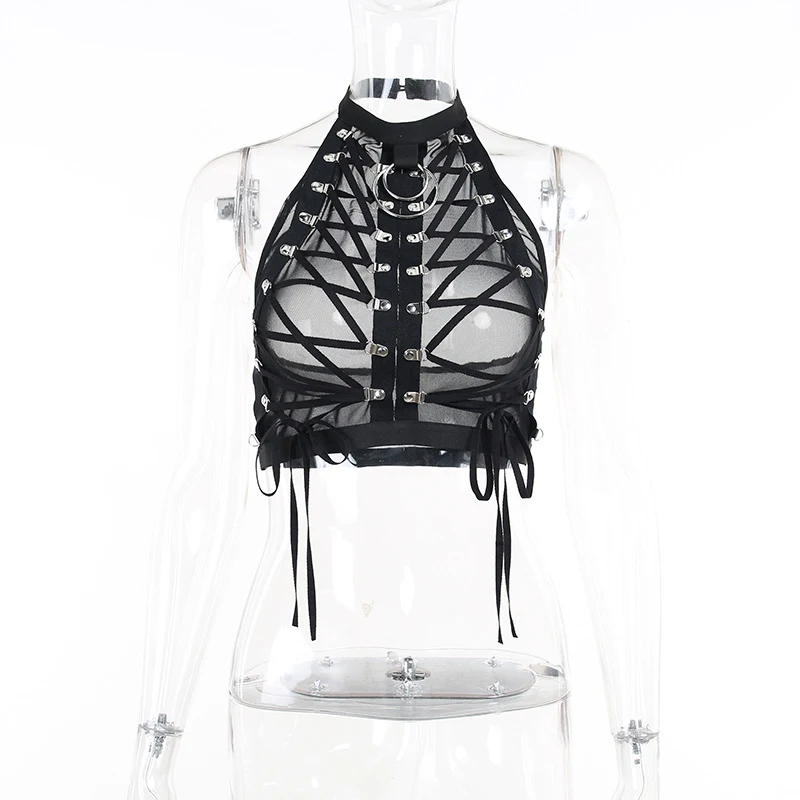 Women's Summer Dark Style New Bandage Mesh See-through Vest — photo 1