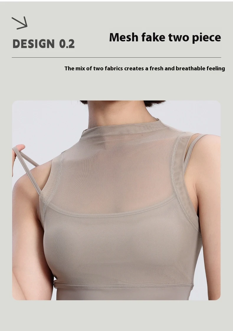 Title 2, Womens Fake Two-piece Mesh Breathable Top With...
