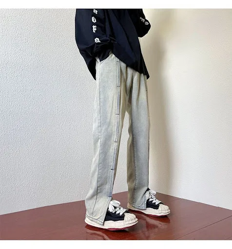 Title 5, High-end wide leg mens slimming straight jeans...