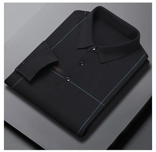 Title 8, Autumn New Long-sleeved T-shirt Mens Lapel Com...