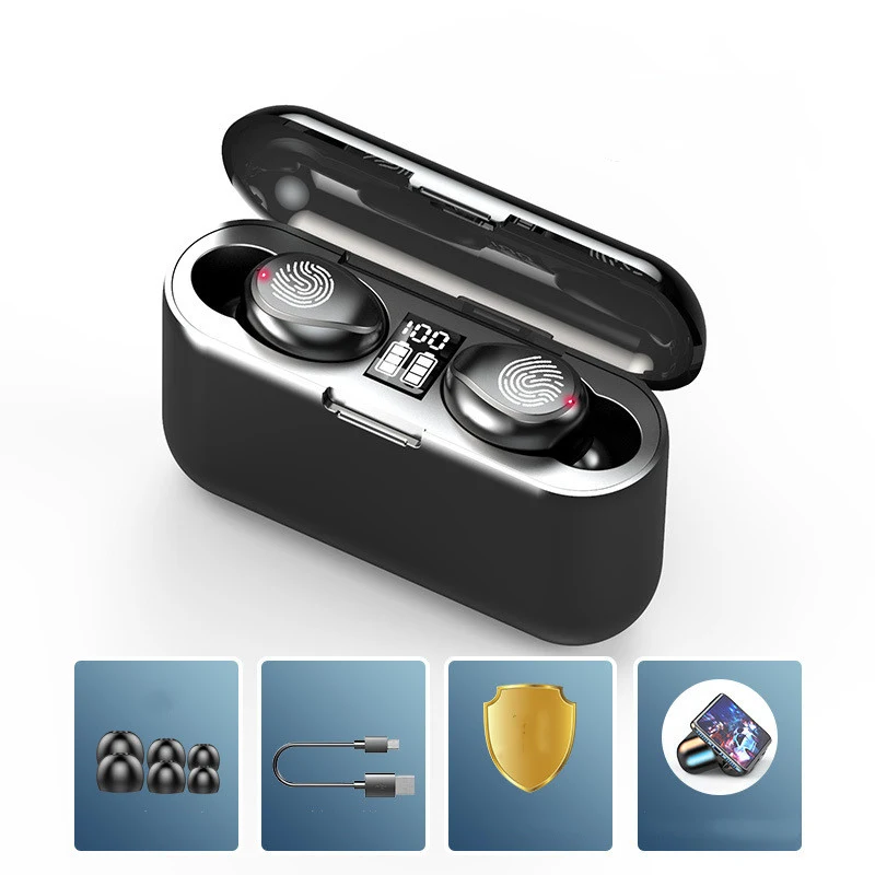 Title 3, F9 wireless Bluetooth headset with touch digita...