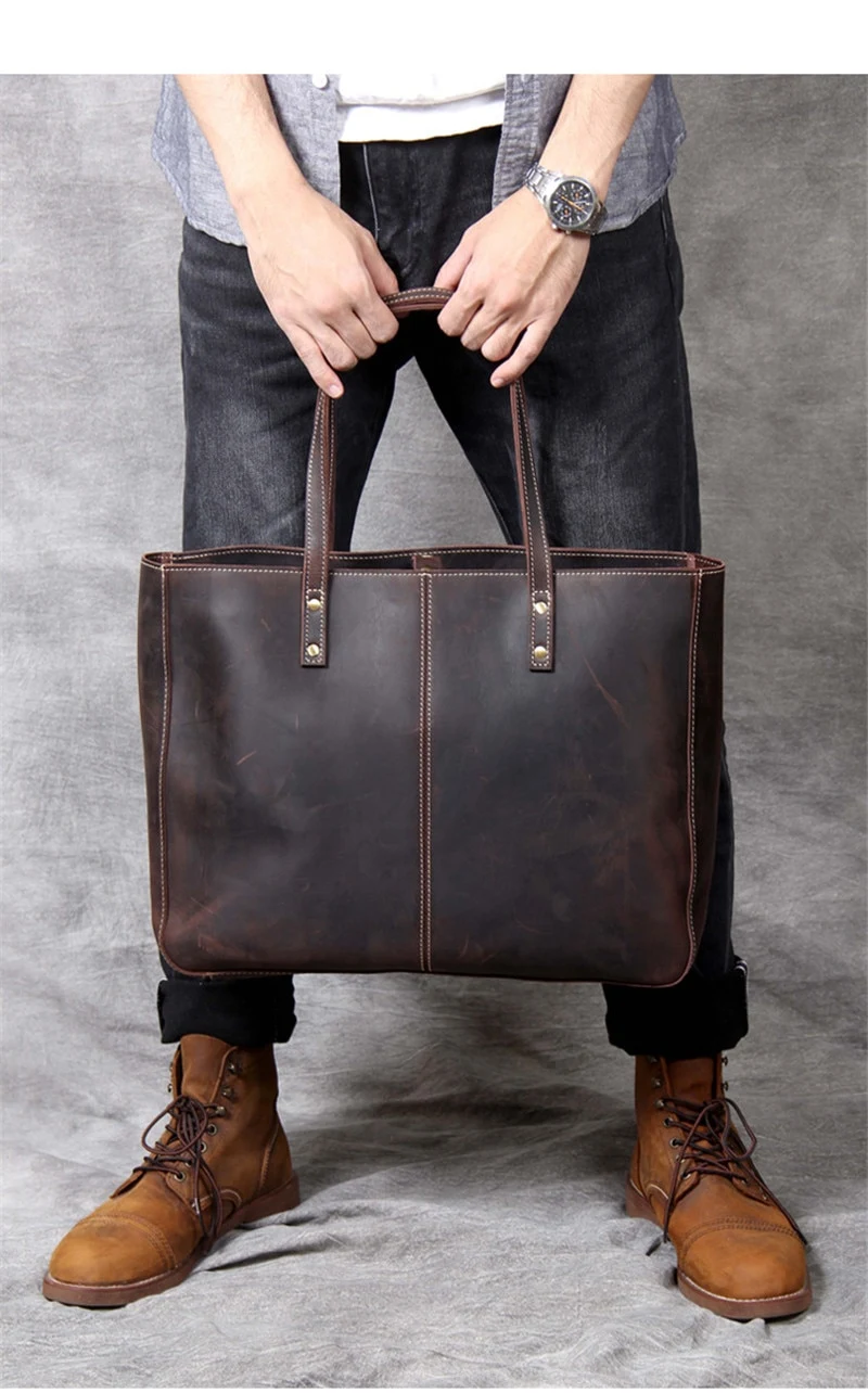 Title 7, Bolsa de mão masculina grande em couro de vaca ...