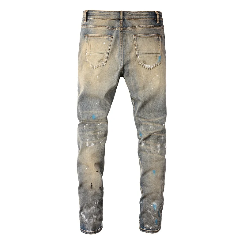 Retro Large Ripped Paint Stretch Washed Jeans, Comfort and Style. Get the vintage look with these unique, comfortable, a — photo 13