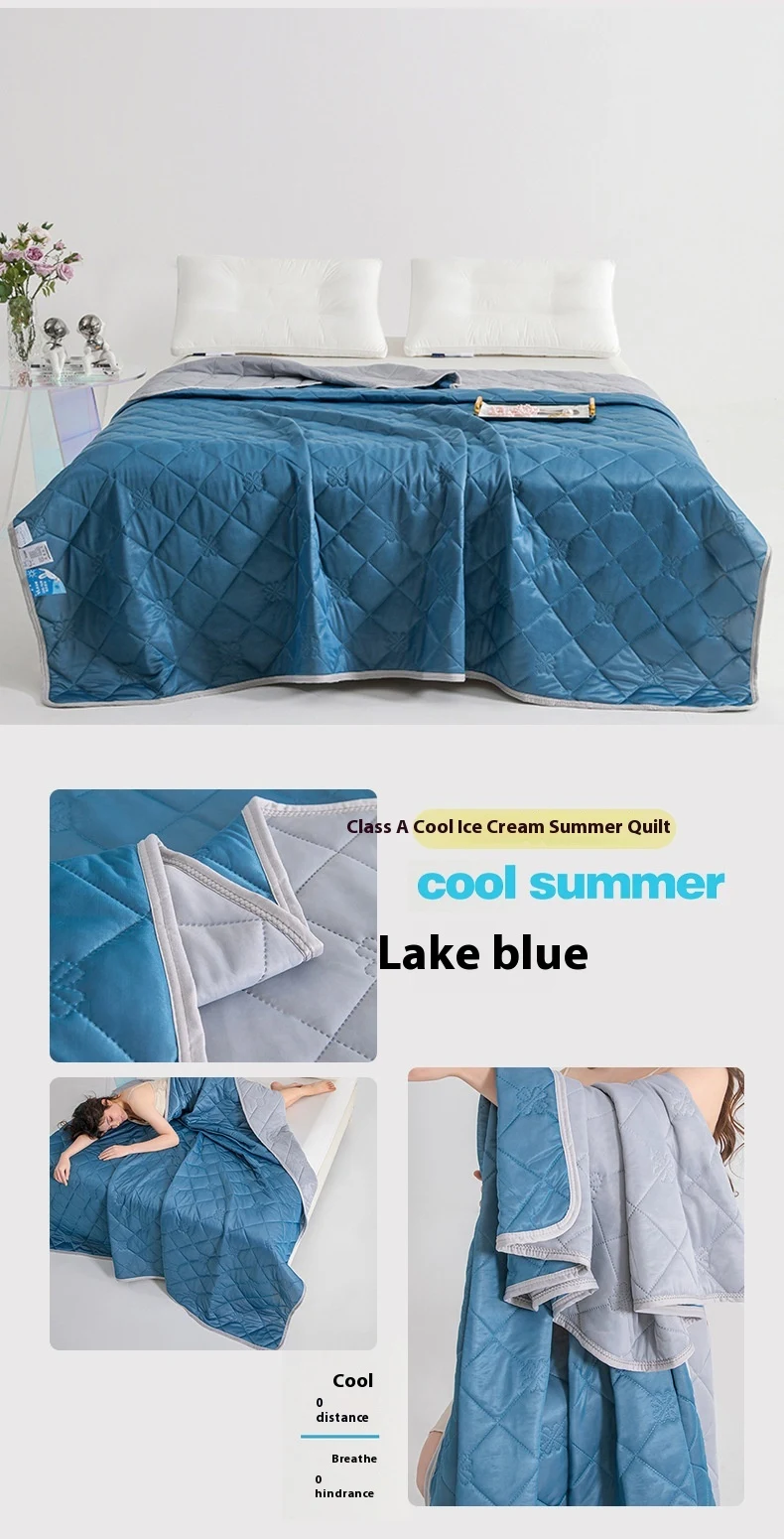 Cool Silk Summer Quilt Solid Color Printing Airable Cover provides a breathable and comfortable sleep experience on warm — photo 12