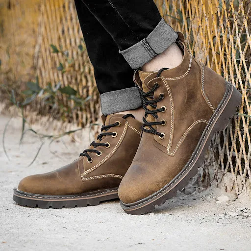 Title 4, Botas de couro vintage masculinas Sapatos de tr...