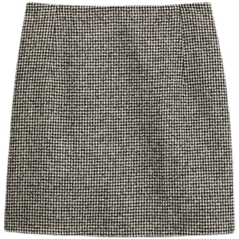 Title 3, Minissaia feminina minimalista em tweed houndst...