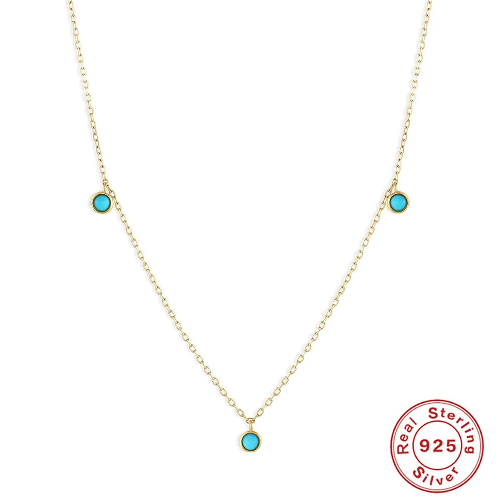 Colar simples de prata 925 com três turquesas. Adicione um toque de elegância e cor ao seu visual diário. — foto 2