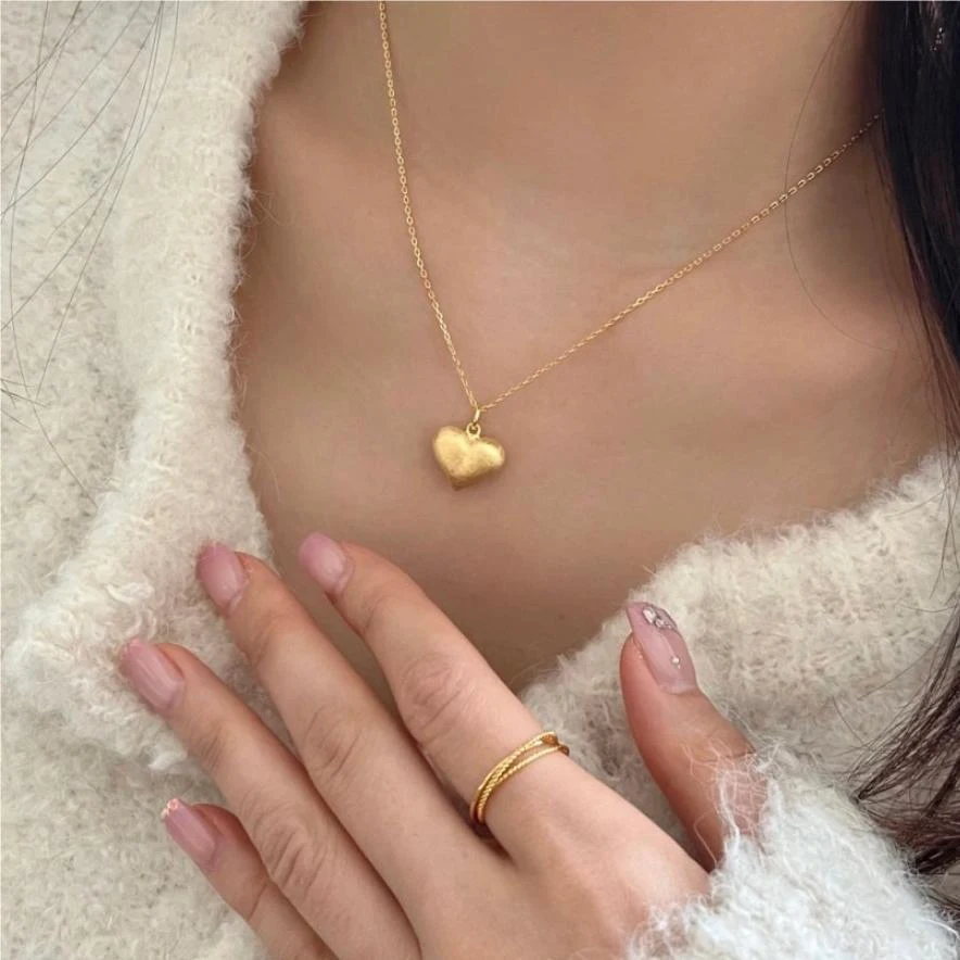 Colar de coração escovado de prata 925 estilo coreano, elegante e charmoso, ideal para presentear ou usar em qualquer ocasião. — foto 15
