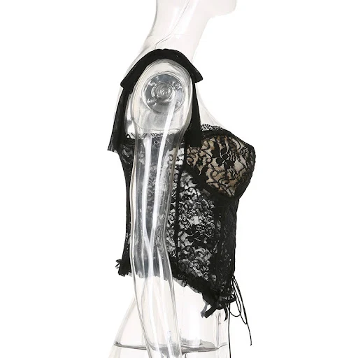 Title 15, Small vest new hollow perspective lace short su...