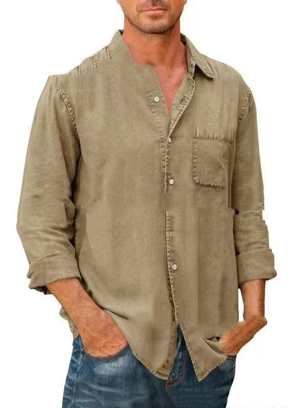 Title 7, Lapel Solid Color Pocket Single Breasted Shirt ...