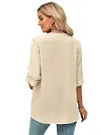 Primavera y verano ropa de mujer moda Color sólido suelto cuello en V 34 mangas Top — foto 4