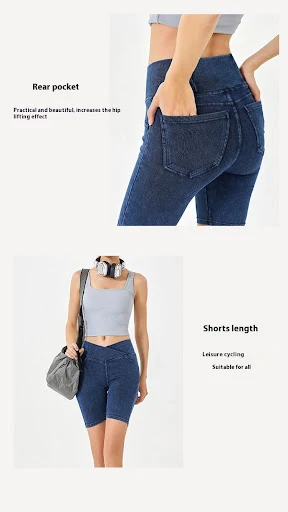 Title 12, Cross High Waist Denim Shorts Dames Hoog Elasti...