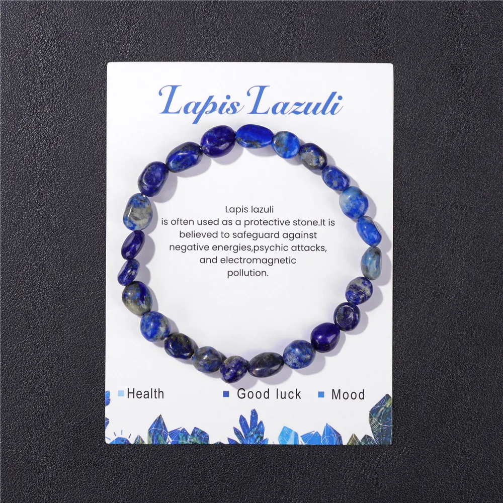 Bracelet élastique irrégulier en pierre brute bleu or naturel pour femmes, un bijou unique et tendance pour sublimer votre poignet. — photo 17