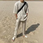 Conjunto de camiseta de seda gelada de manga curta e cor sólida para o verão. Leveza, frescor e estilo para os dias quentes. Conforto garantido. — foto 6