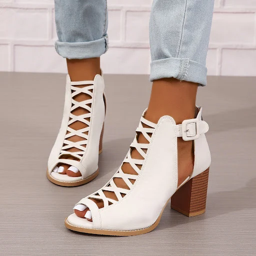 Title 14, Womens Thick Heel Round Toe Buckle High Heel S...