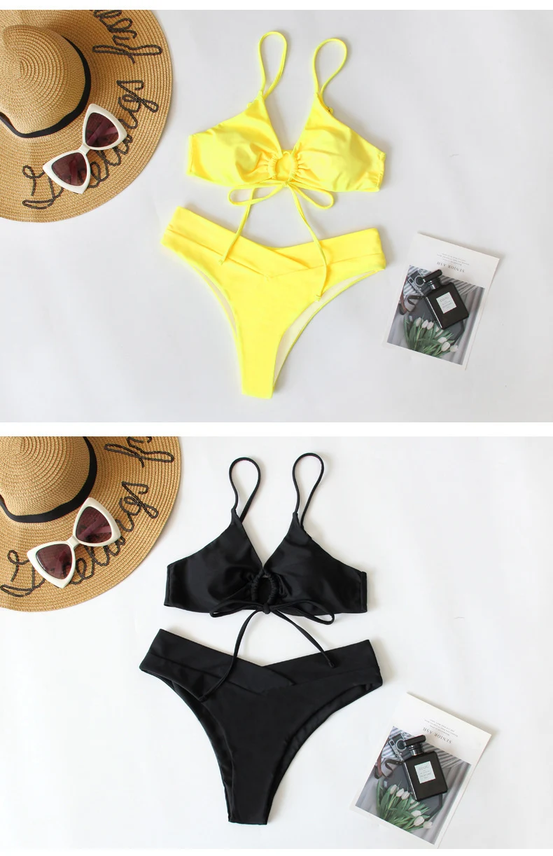 Pure Color Tied Bow Split Swimsuit Women's Bikini for ultimate beach or pool days. Experience sun, style and comfort, pe — photo 3