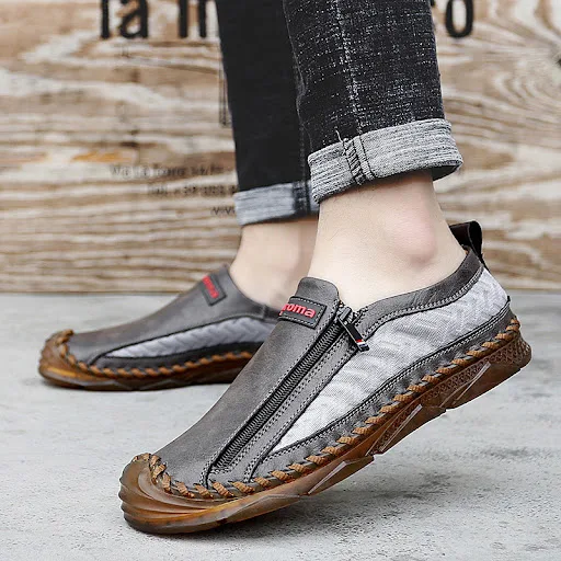 Title 2, Sapatos de Couro Casuais Masculinos Simples e V...