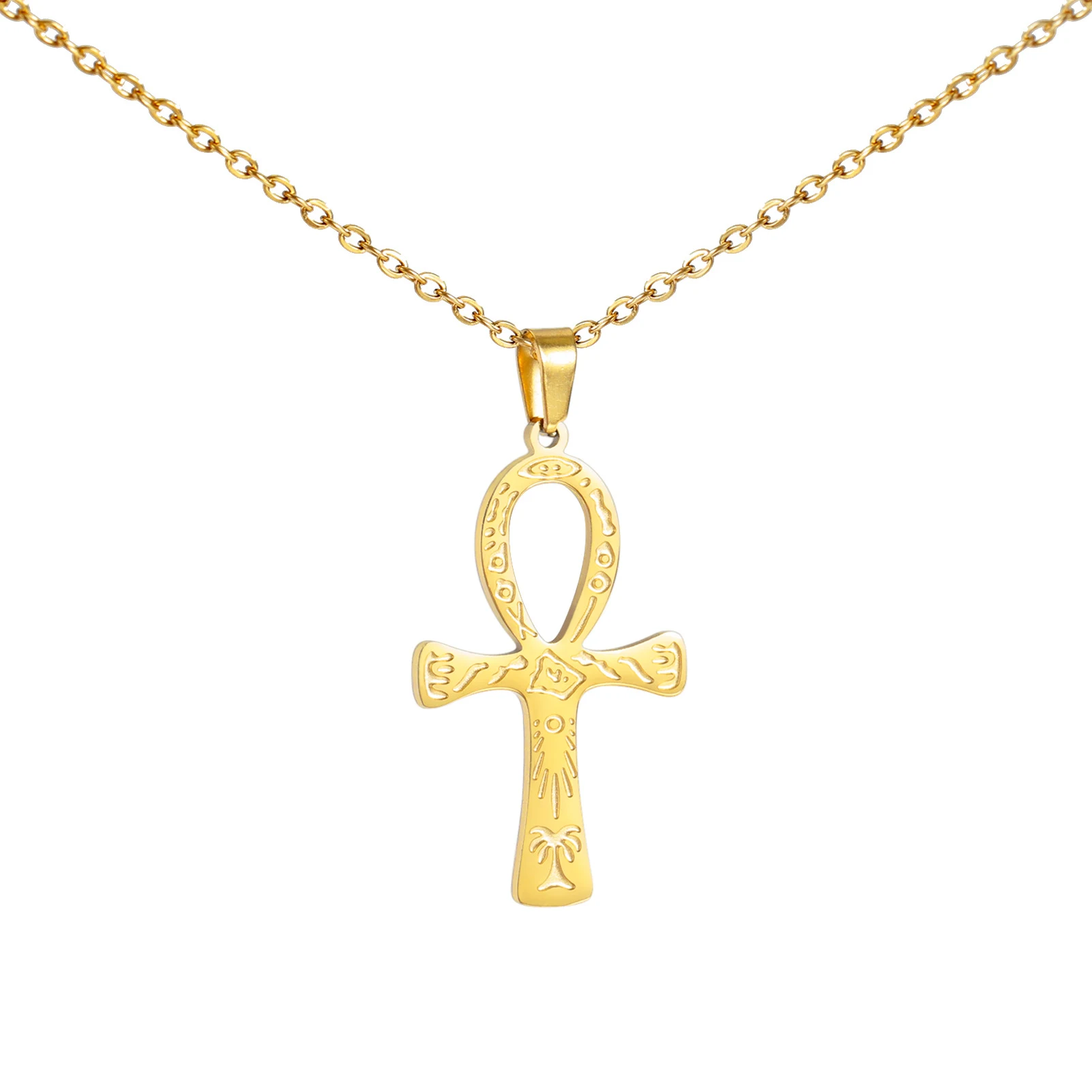 Colar feminino de aço inoxidável com pingente de cruz de runa, moderno e simples, entrega personalizada. Tendência da moda para você. — foto 1