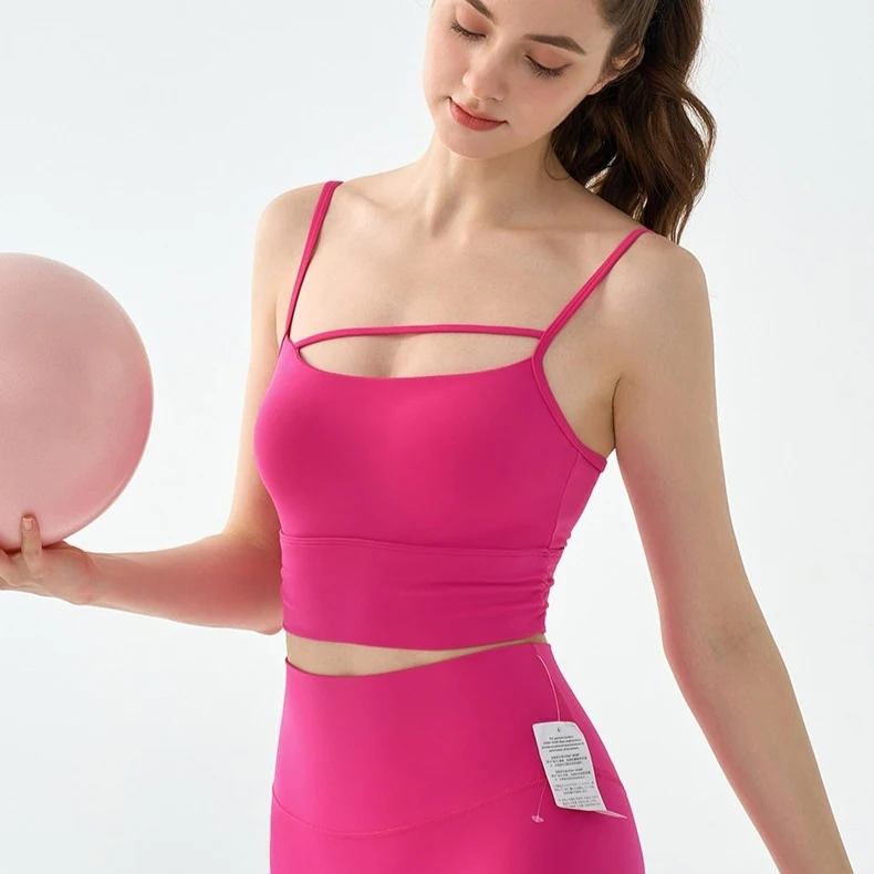 Short Sports Vest With Chest Pad Waist Pleated Workout Bra — photo 7