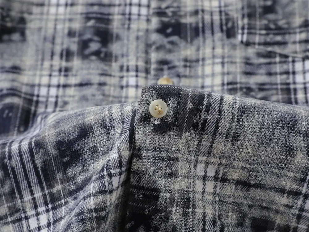 Title 6, American Retro Tie-dye Distressed Plaid Long Sl...