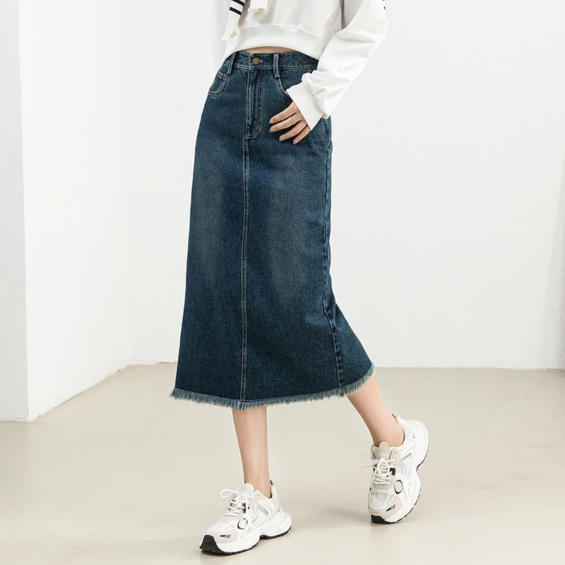 Dames Retro Denim Rok met Hoge Taille en Rauwe Zoom – Comfortabele pasvorm, vintage uitstraling en moeiteloze stijl voor elke dag — foto 16