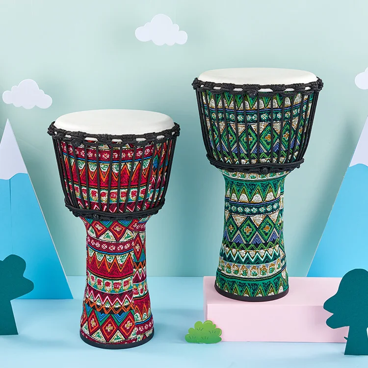 Tamburo africano Qiangu in pelle di pecora fatto a mano per bambini, scuola materna, principianti 8" 10", professionale Yunnan Liji, per imparare a suonare. — foto 4