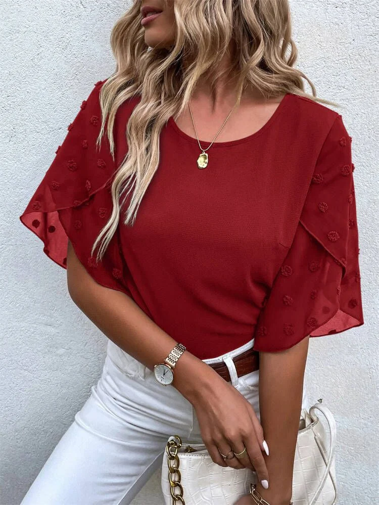 Title 6, Womens New Summer Lace Stitching Round Neck Sh...