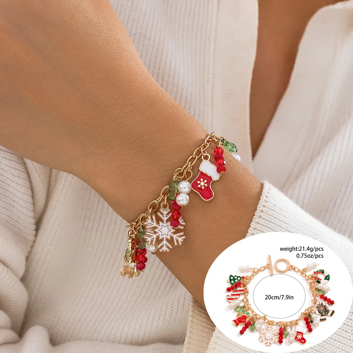 Pulseira com contas de argila polimérica de Natal europeu e americano, cores contrastantes, ideal para festas e presentes. — foto 5