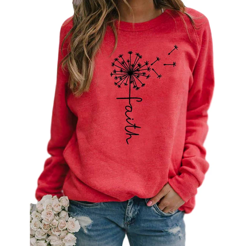 Title 2, Faith Letter Print Round Neck Long Sleeve T-Shi...