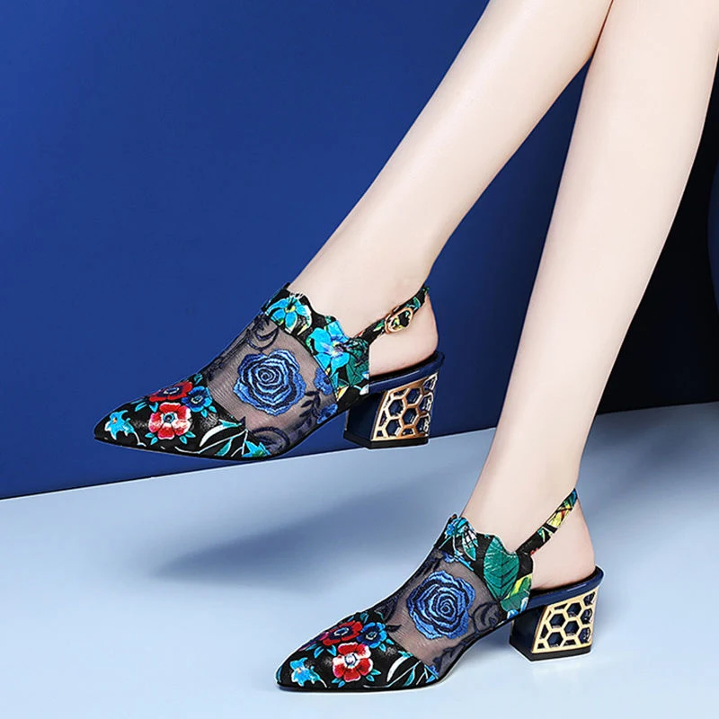 Ethnic Wind mesh slippers met strass, middelhoge hak, comfortabel en stijlvol voor dames, ideaal voor zomerse dagen. — foto 12