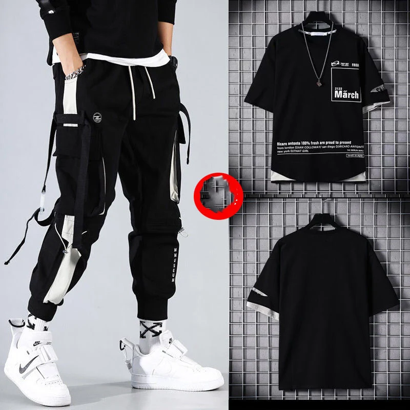 Title 5, Mens Two-Piece Summer Loose Hip-hop Overalls w...