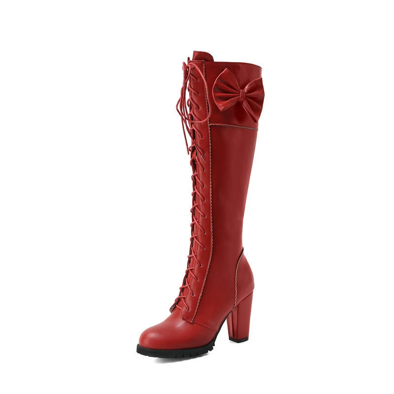 Botas Lolita com laço e cadarço, cano alto e salto alto, estilo cavaleiro, perfeitas para um visual elegante e audacioso. — foto 2