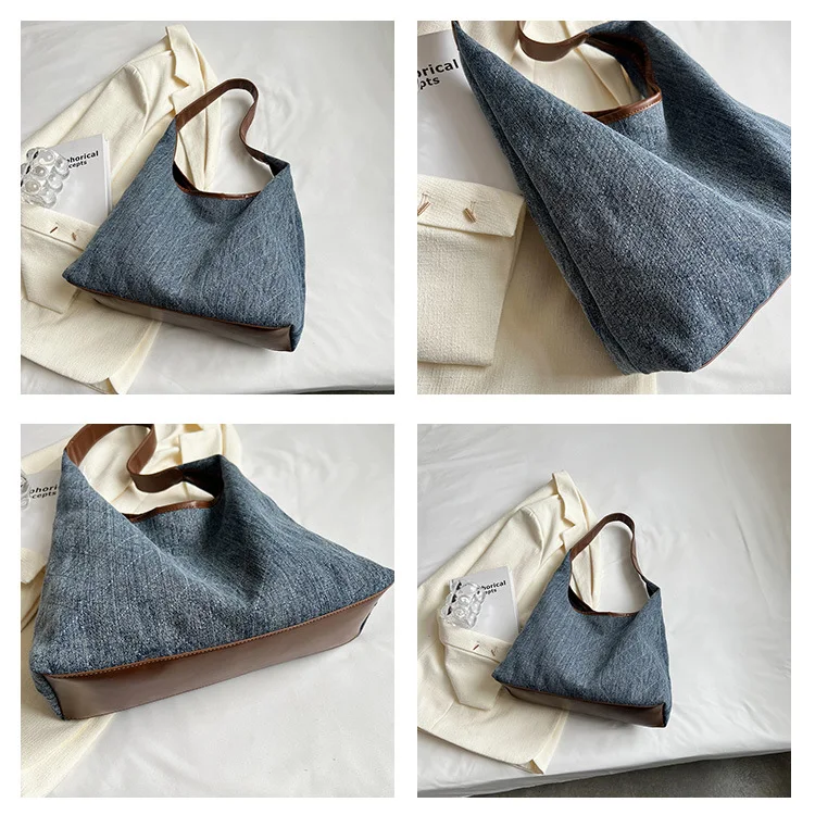 Title 3, Bolsa feminina tipo balde em jeans e lona, gran...
