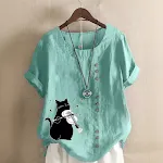 T-shirt estiva con stampa a cartoni animati a maniche corte in cotone e lino — foto 15