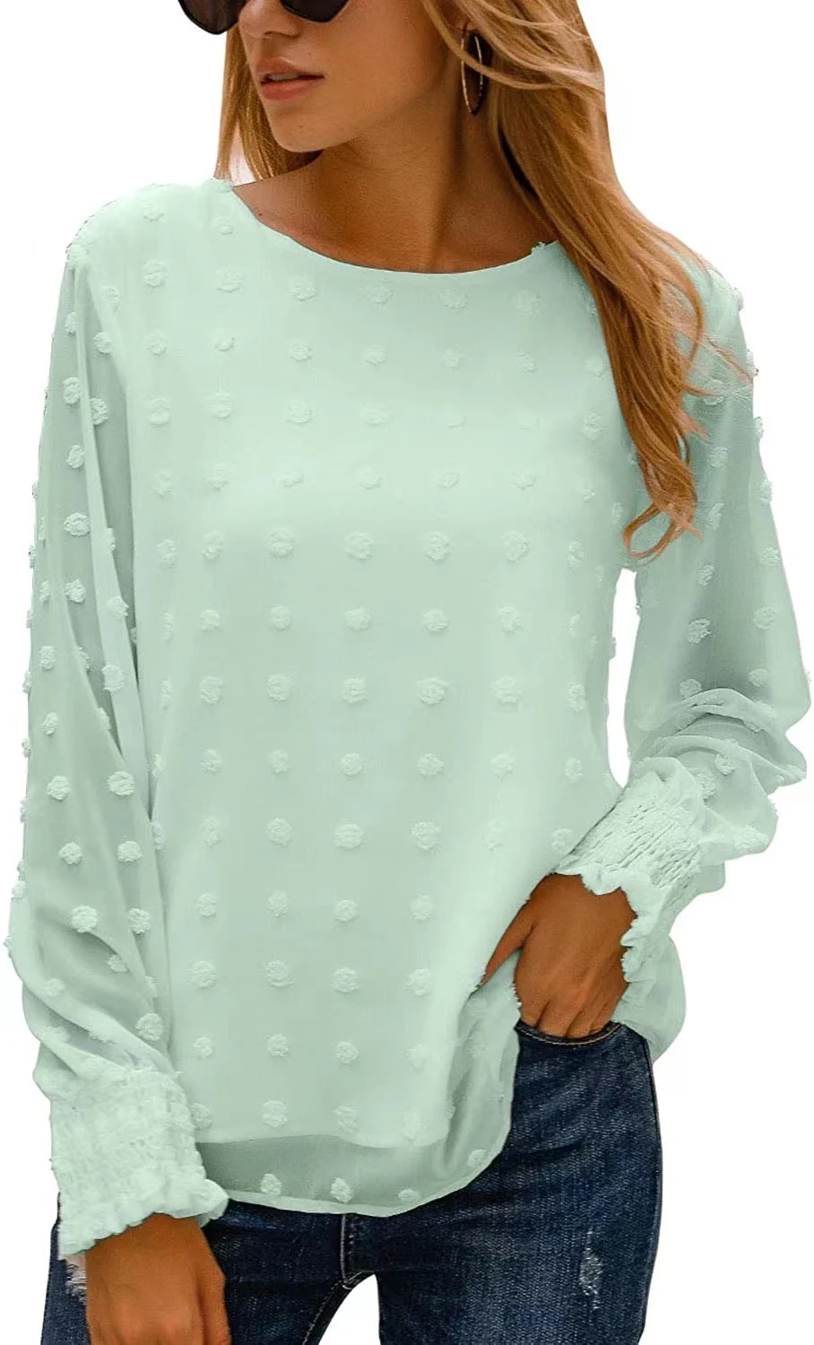 Title 3, Camisa solta de chiffon jacquard com gola redonda