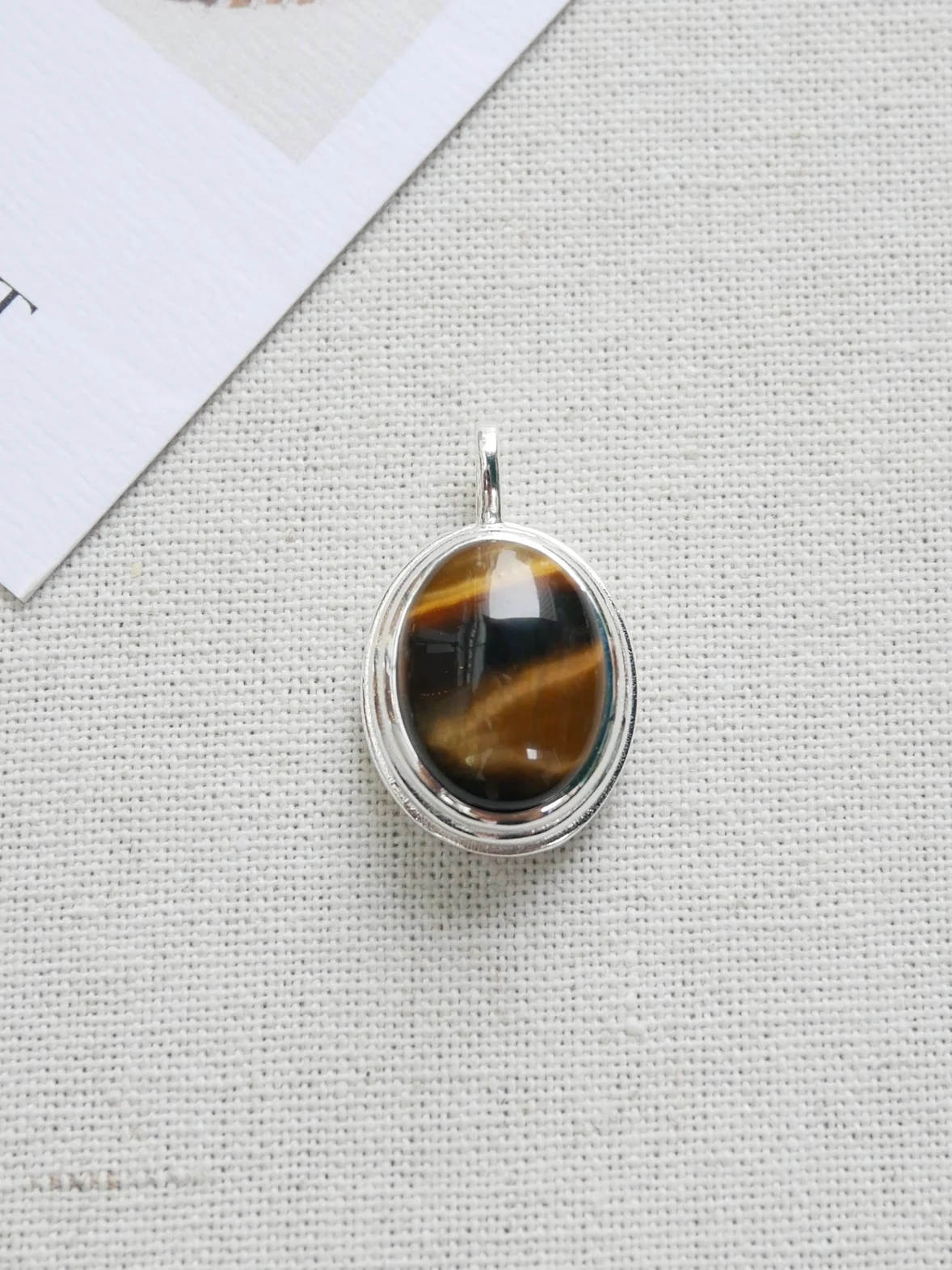 Colar de prata 925 com pingente oval geométrico de ágata preta japonesa e coreana, design moderno e elegante. — foto 3